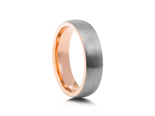 6mm Brushed Tungsten Wedding Ring with Rose Gold Plated Inner