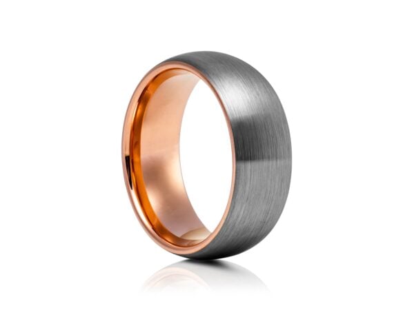 8mm Brushed Tungsten Ring with Rose Gold Plated Inner