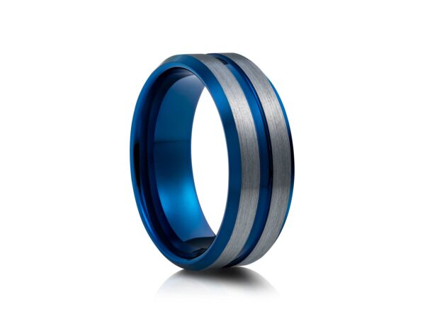 8mm Blue Plated Bevelled Edge Tungsten Wedding Ring
