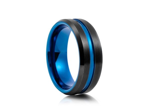 8mm Black Tungsten Ring with Blue Centre Inlay