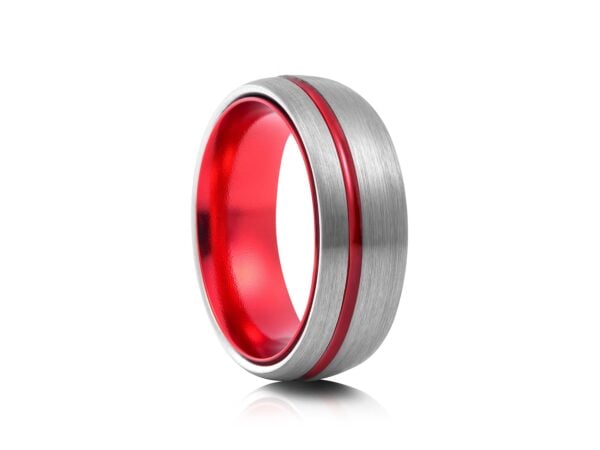 8mm Brushed Red Aluminium Inlay With Red Resin Inlay Tungsten Ring