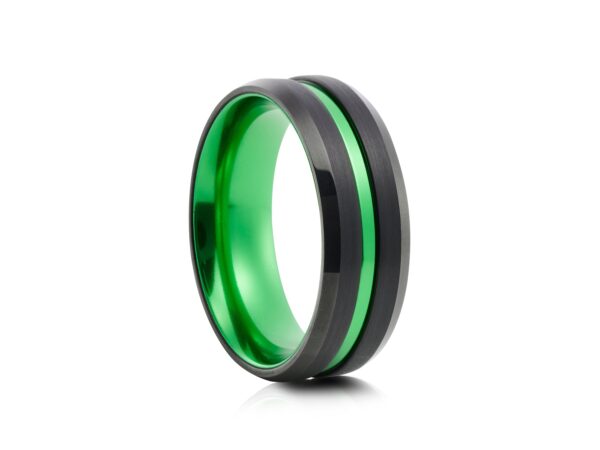 8mm Black Tungsten Ring with Green Inlay