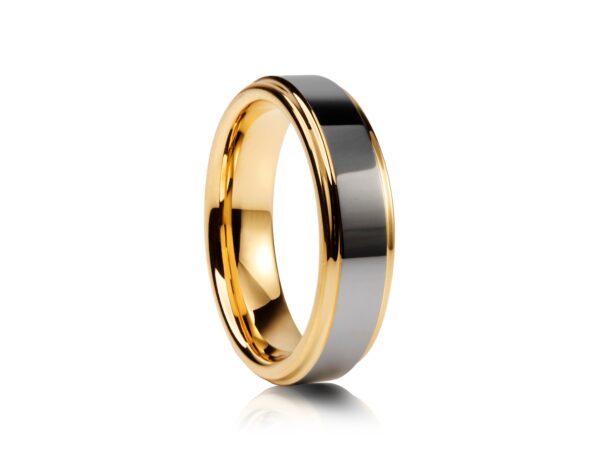 6mm Grey Shiny with Yellow Gold Plated Edges Tungsten Ring