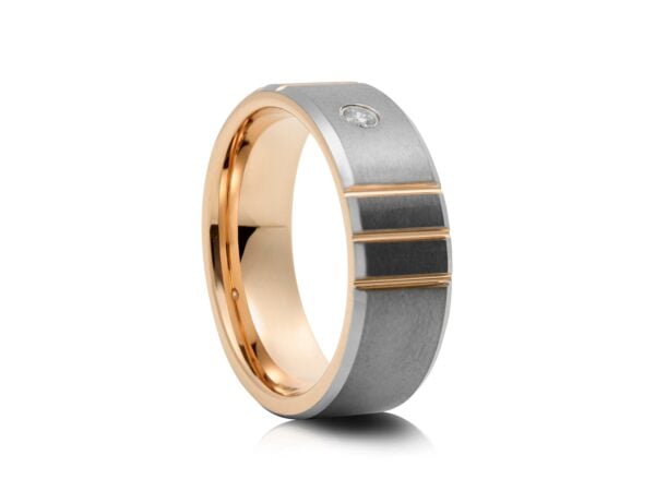 8mm Two-Tone Tungsten Ring, Brushed with Polished Centre Band
