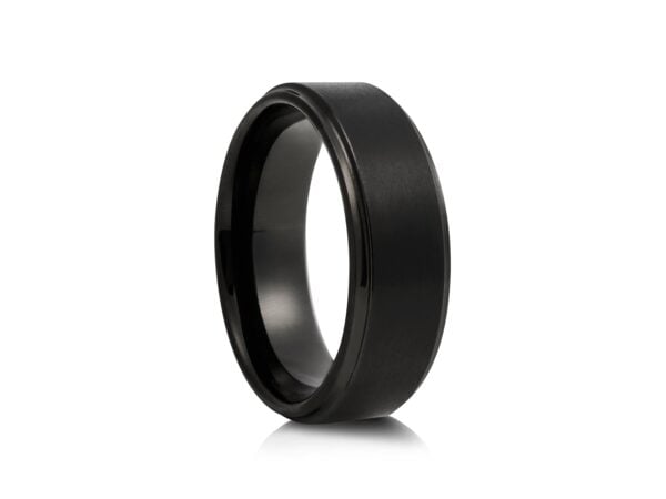 8mm Black Tungsten Ring with Carbon Fibre Inlay and Gold Edges
