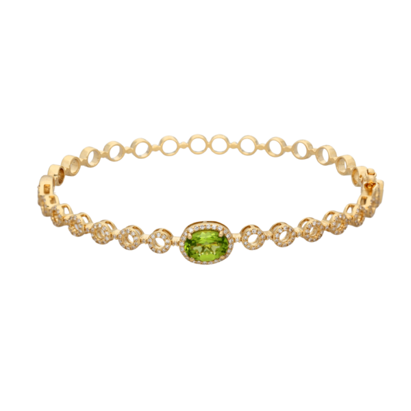 14ct Gold Diamond Peridot Bangle