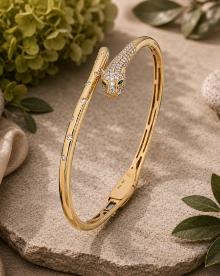 18ct Gold Diamond and Emerald Bangle