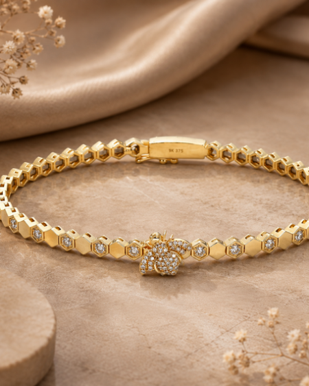 9ct Gold Diamond Bee Bangle