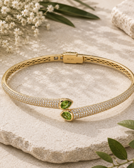 9ct Gold Peridot and Diamond Bangle