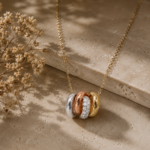 9ct Gold Tri Colour Diamond Necklace