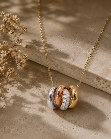 9ct Gold Tri Colour Diamond Necklace